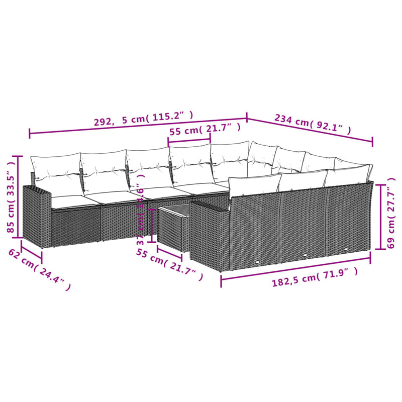 vidaXL 11 Piece Garden Sofa Set with Cushions Black Poly Rattan