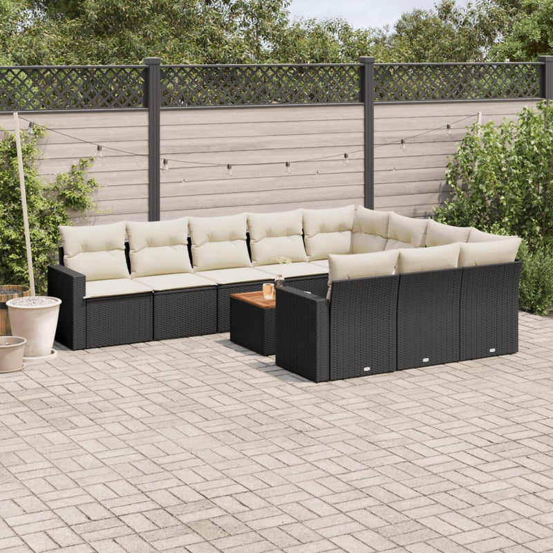 vidaXL 11 Piece Garden Sofa Set with Cushions Black Poly Rattan
