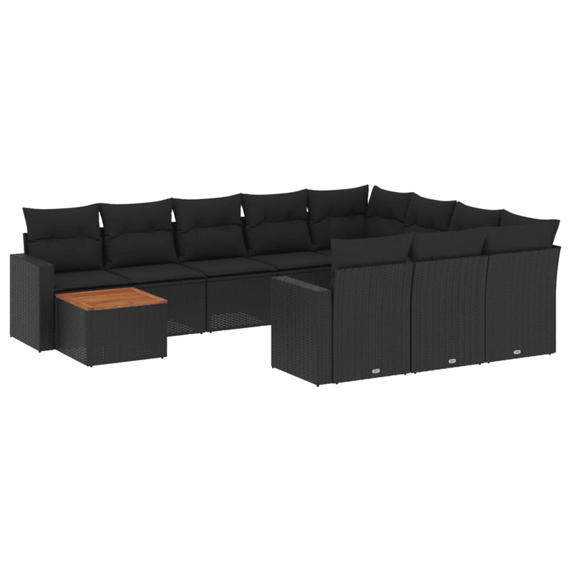 vidaXL 11 Piece Garden Sofa Set with Cushions Black Poly Rattan