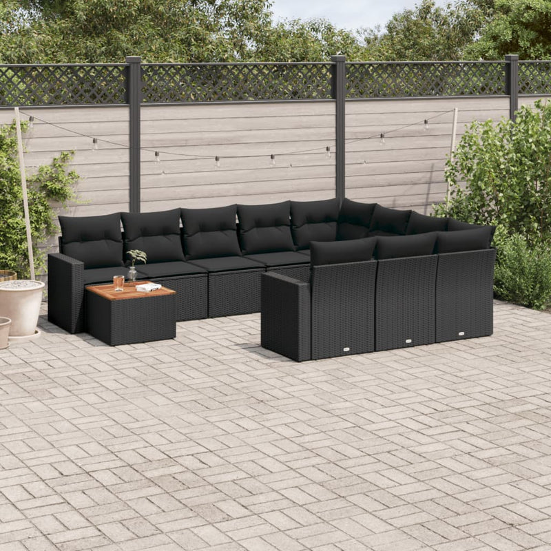 vidaXL 11 Piece Garden Sofa Set with Cushions Black Poly Rattan