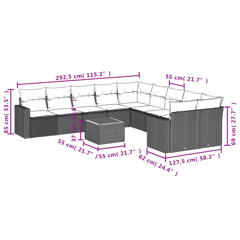 vidaXL 11 Piece Garden Sofa Set with Cushions Grey Poly Rattan