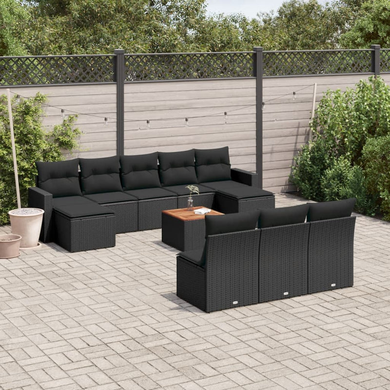 vidaXL 11 Piece Garden Sofa Set with Cushions Black Poly Rattan