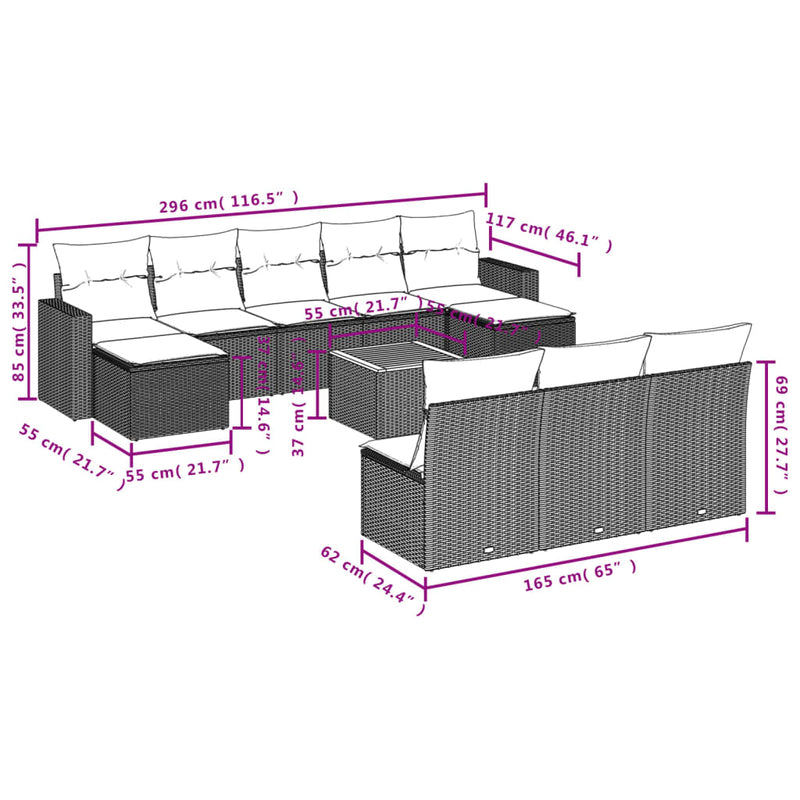 vidaXL 11 Piece Garden Sofa Set with Cushions Black Poly Rattan