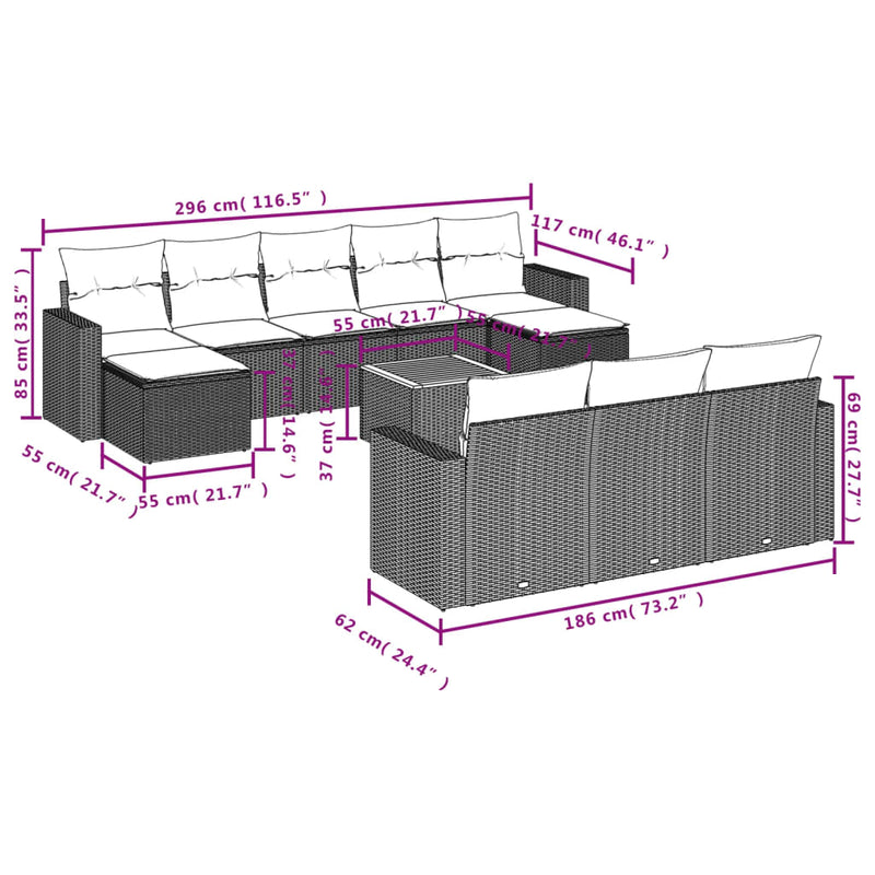 vidaXL 11 Piece Garden Sofa Set with Cushions Black Poly Rattan