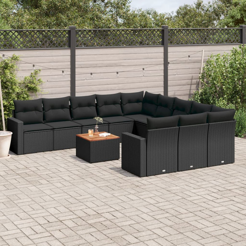 vidaXL 12 Piece Garden Sofa Set with Cushions Black Poly Rattan