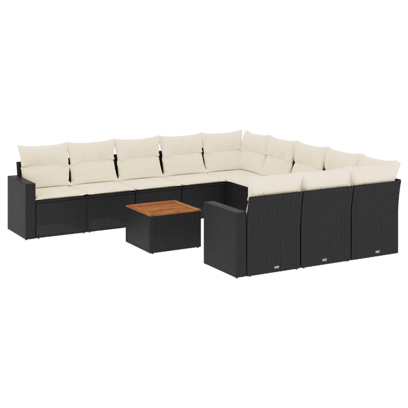 vidaXL 12 Piece Garden Sofa Set with Cushions Black Poly Rattan