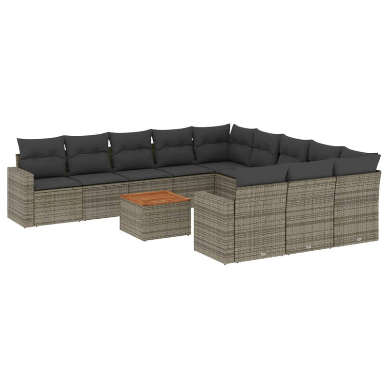 vidaXL 12 Piece Garden Sofa Set with Cushions Grey Poly Rattan