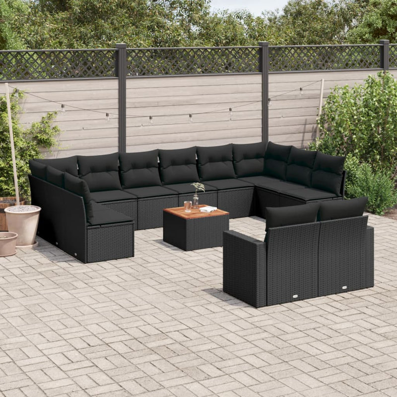 vidaXL 13 Piece Garden Sofa Set with Cushions Black Poly Rattan