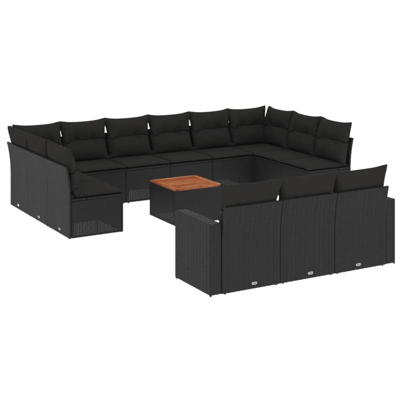 vidaXL 14 Piece Garden Sofa Set with Cushions Black Poly Rattan