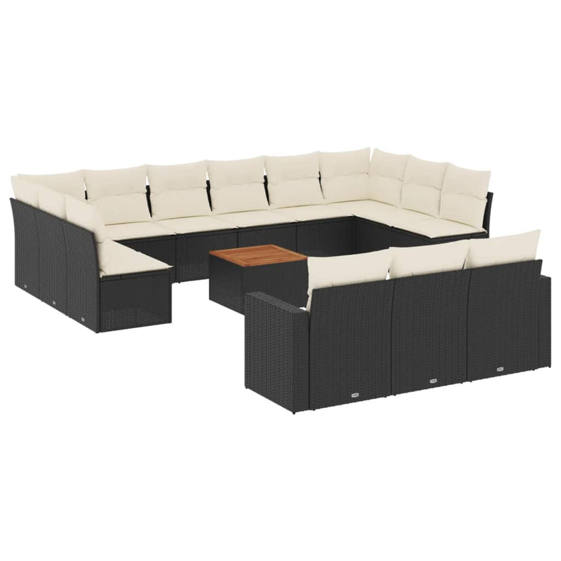 vidaXL 14 Piece Garden Sofa Set with Cushions Black Poly Rattan
