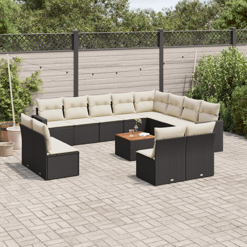 vidaXL 13 Piece Garden Sofa Set with Cushions Black Poly Rattan