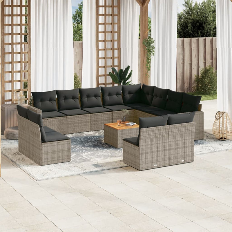 vidaXL 13 Piece Garden Sofa Set with Cushions Grey Poly Rattan