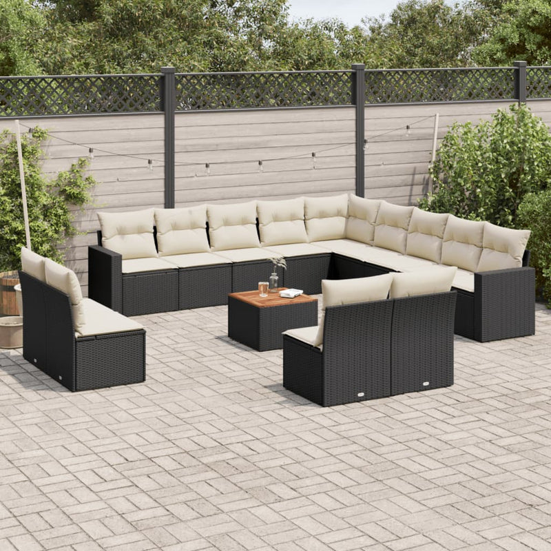 vidaXL 14 Piece Garden Sofa Set with Cushions Black Poly Rattan