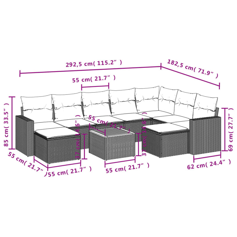 vidaXL 10 Piece Garden Sofa Set with Cushions Black Poly Rattan