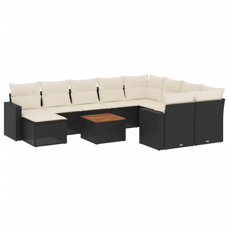 vidaXL 11 Piece Garden Sofa Set with Cushions Black Poly Rattan