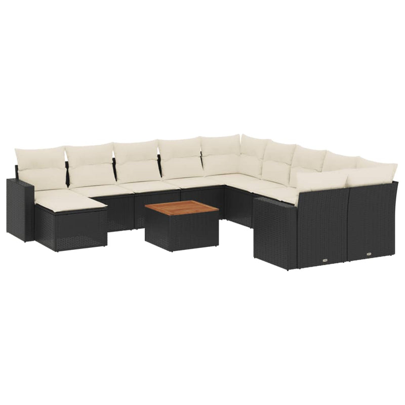 vidaXL 12 Piece Garden Sofa Set with Cushions Black Poly Rattan