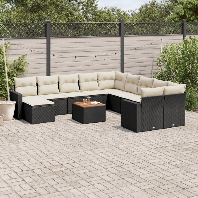 vidaXL 12 Piece Garden Sofa Set with Cushions Black Poly Rattan