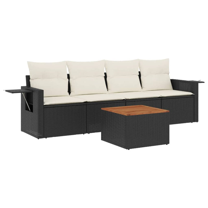 vidaXL 5 Piece Garden Sofa Set with Cushions Black Poly Rattan