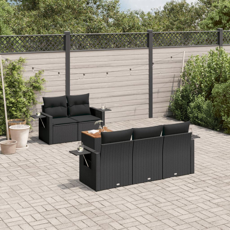 vidaXL 6 Piece Garden Sofa Set with Cushions Black Poly Rattan