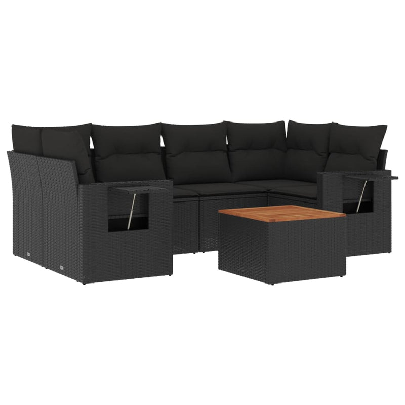 vidaXL 7 Piece Garden Sofa Set with Cushions Black Poly Rattan