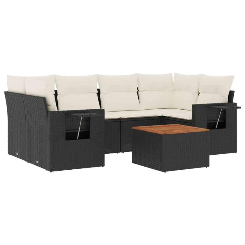 vidaXL 7 Piece Garden Sofa Set with Cushions Black Poly Rattan