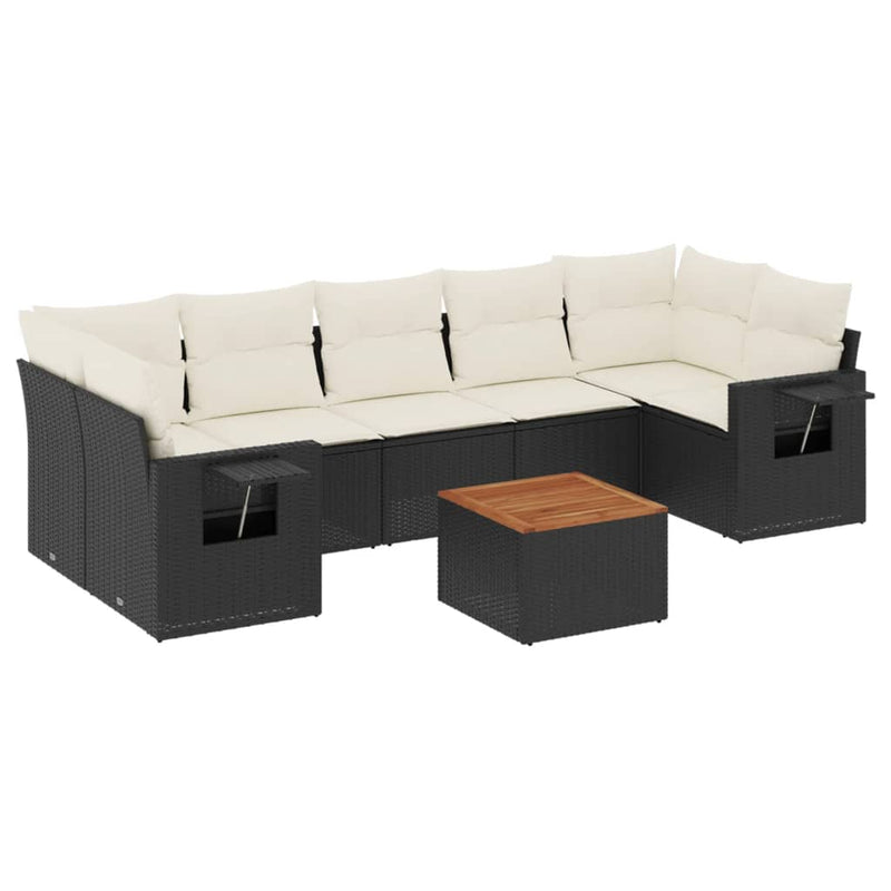 vidaXL 8 Piece Garden Sofa Set with Cushions Black Poly Rattan