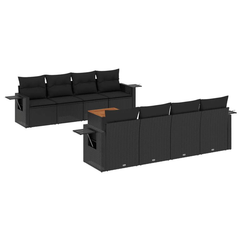 vidaXL 9 Piece Garden Sofa Set with Cushions Black Poly Rattan