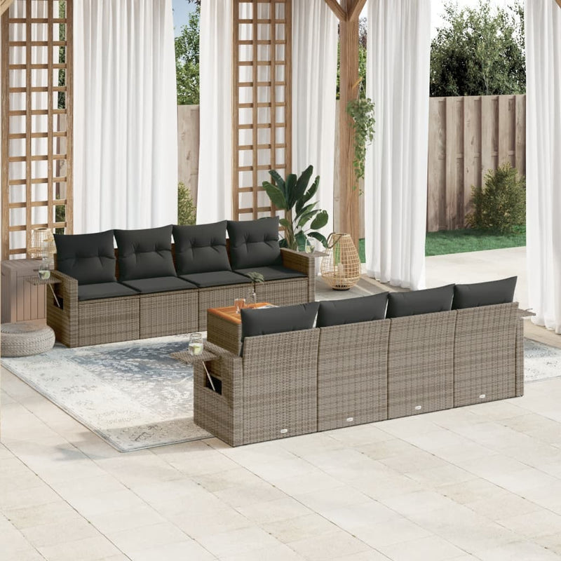 vidaXL 9 Piece Garden Sofa Set with Cushions Grey Poly Rattan