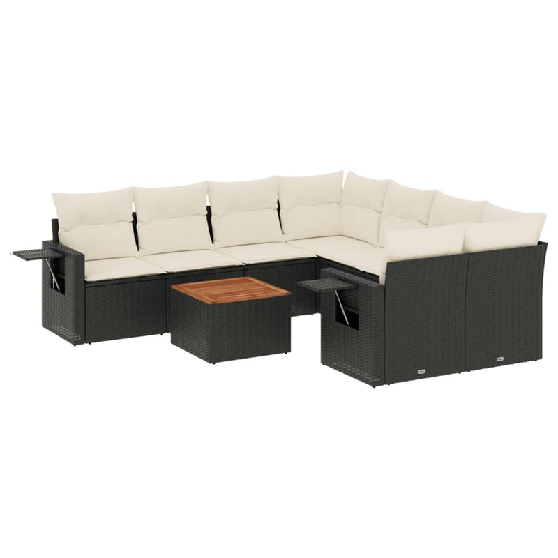 vidaXL 9 Piece Garden Sofa Set with Cushions Black Poly Rattan