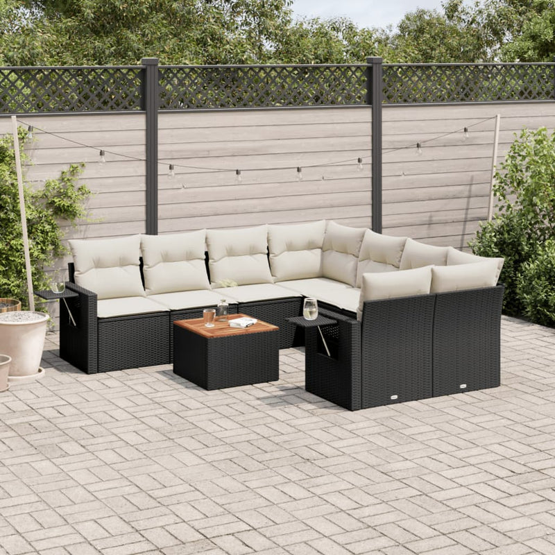vidaXL 9 Piece Garden Sofa Set with Cushions Black Poly Rattan