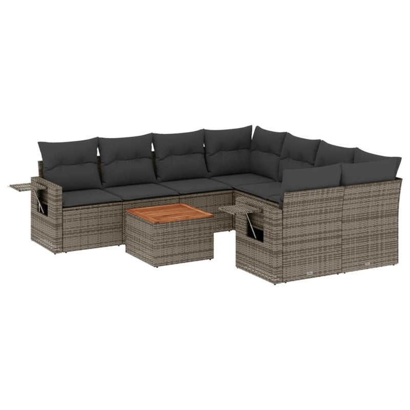 9 Piece Garden Sofa Set with Cushions Grey Poly Rattan