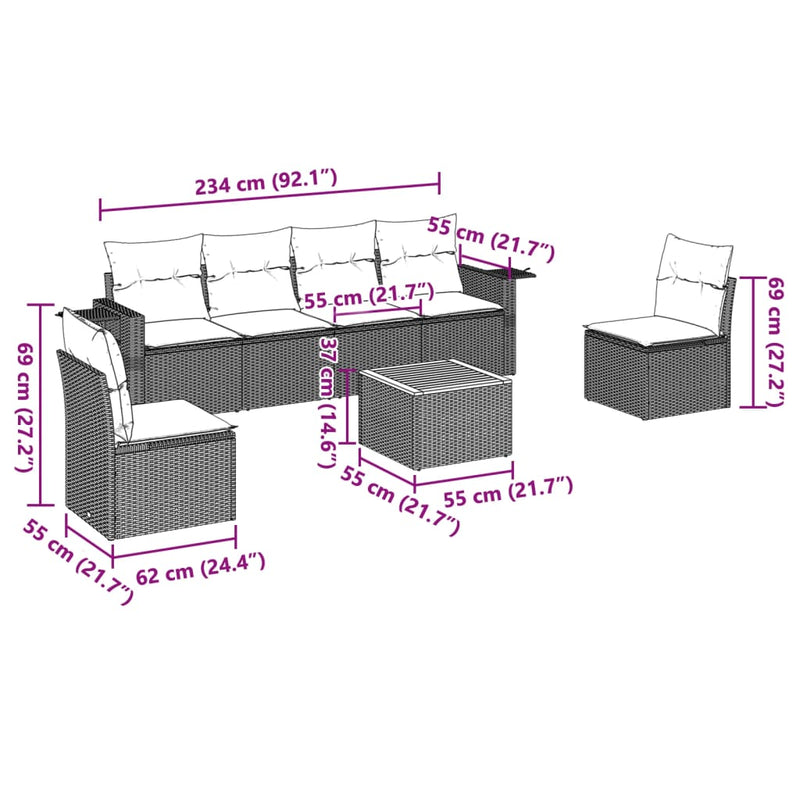 vidaXL 7 Piece Garden Sofa Set with Cushions Black Poly Rattan