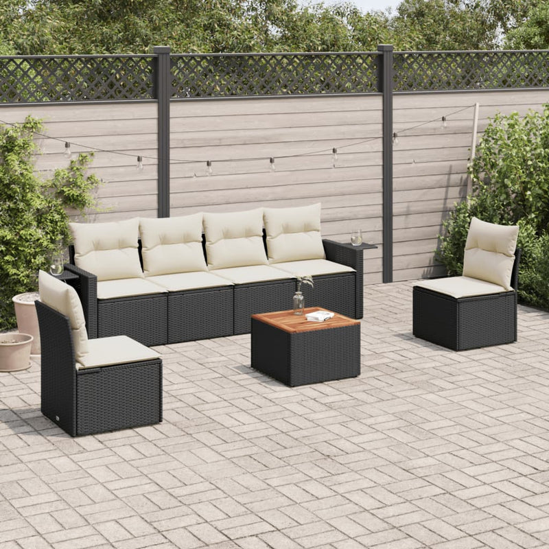 vidaXL 7 Piece Garden Sofa Set with Cushions Black Poly Rattan