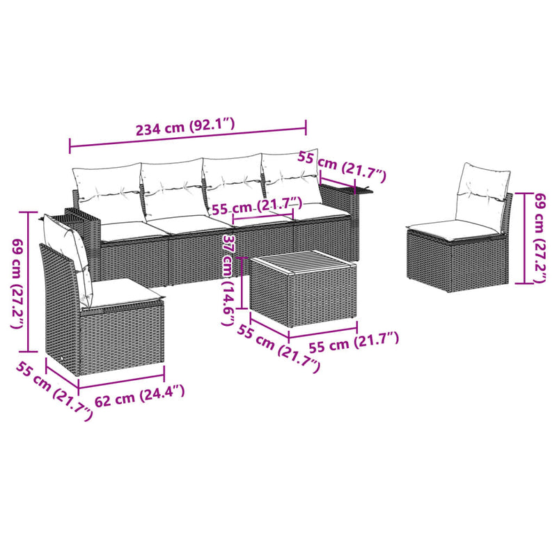 vidaXL 7 Piece Garden Sofa Set with Cushions Grey Poly Rattan