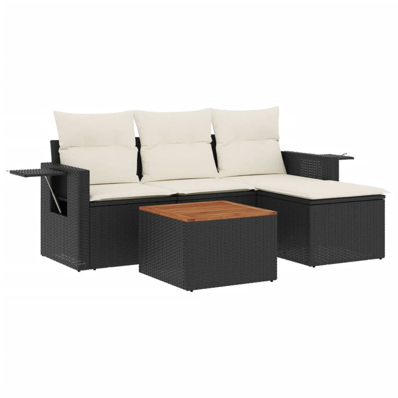 vidaXL 5 Piece Garden Sofa Set with Cushions Black Poly Rattan