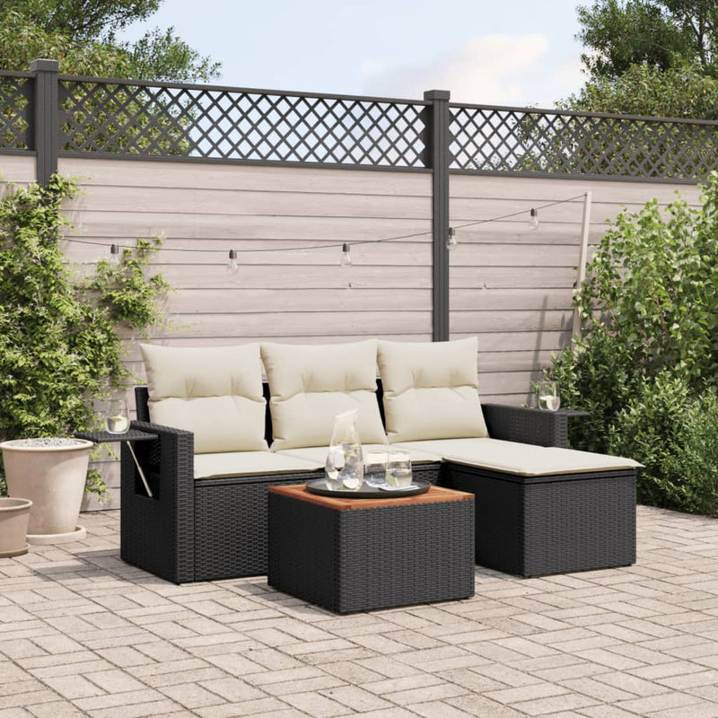 vidaXL 5 Piece Garden Sofa Set with Cushions Black Poly Rattan