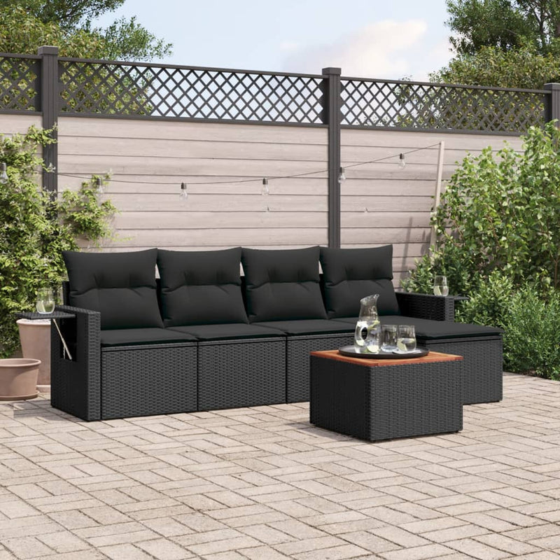 vidaXL 6 Piece Garden Sofa Set with Cushions Black Poly Rattan