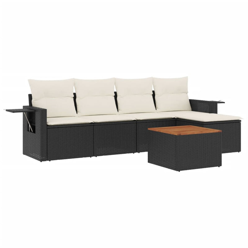 vidaXL 6 Piece Garden Sofa Set with Cushions Black Poly Rattan
