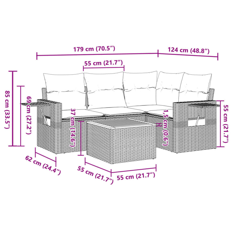 vidaXL 5 Piece Garden Sofa Set with Cushions Black Poly Rattan