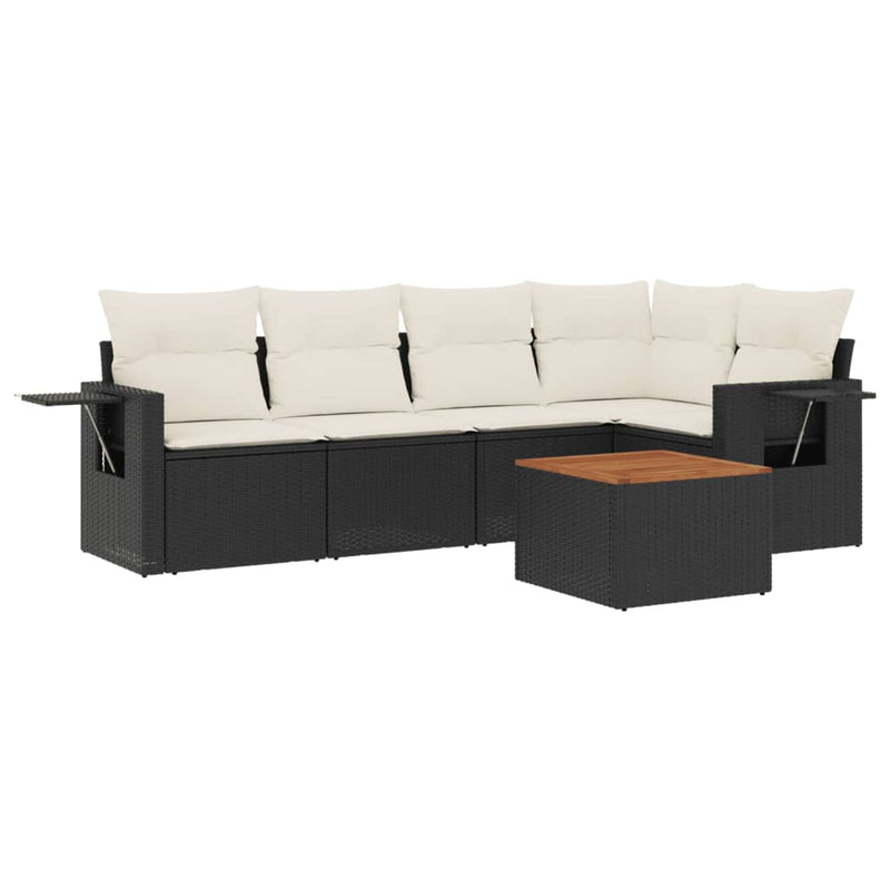 vidaXL 6 Piece Garden Sofa Set with Cushions Black Poly Rattan