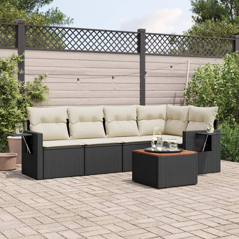 vidaXL 6 Piece Garden Sofa Set with Cushions Black Poly Rattan