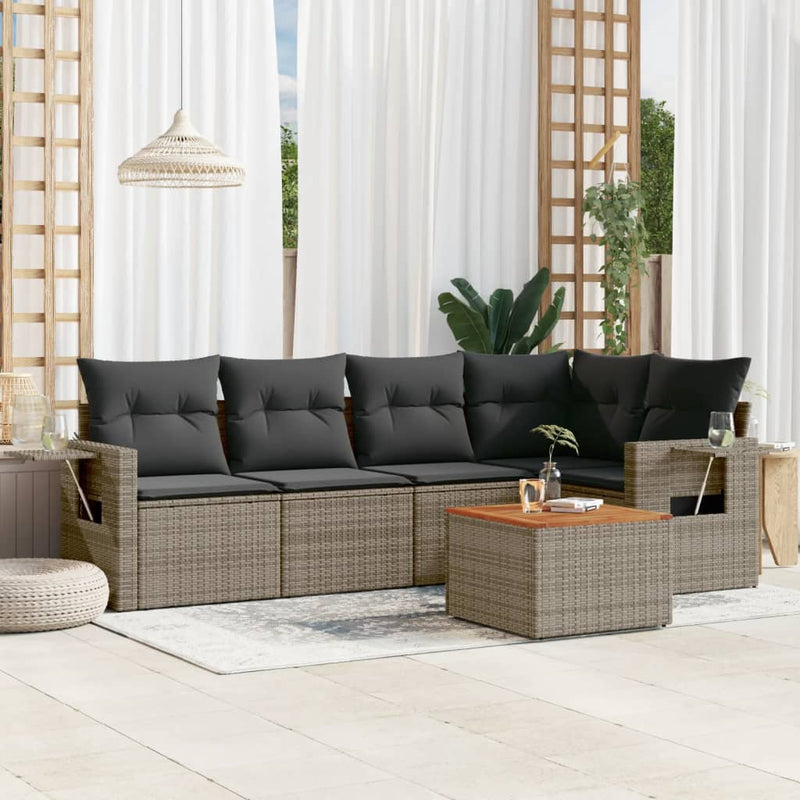 vidaXL 6 Piece Garden Sofa Set with Cushions Grey Poly Rattan