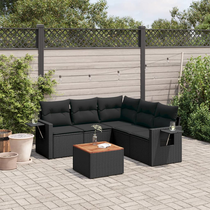 vidaXL 6 Piece Garden Sofa Set with Cushions Black Poly Rattan