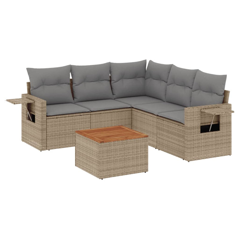 6 Piece Garden Sofa Set with Cushions Beige Poly Rattan