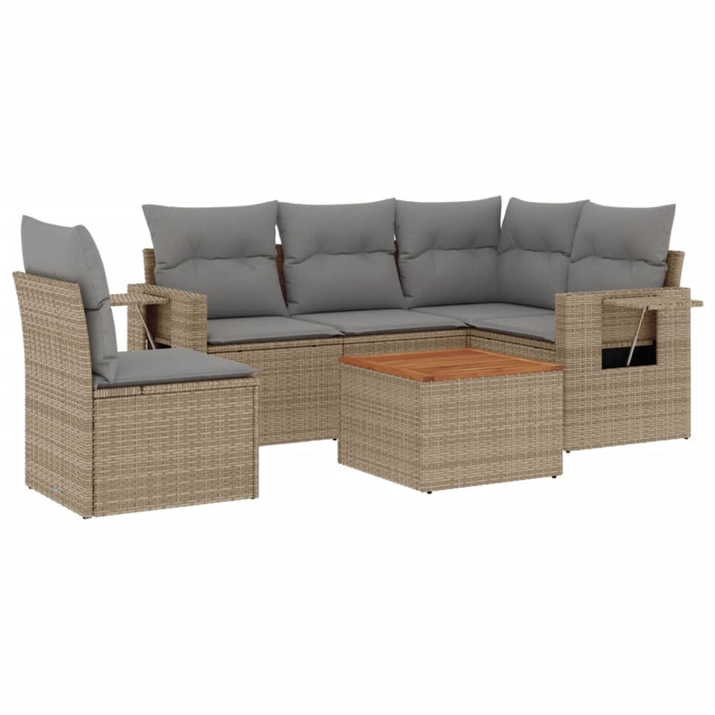 6 Piece Garden Sofa Set with Cushions Beige Poly Rattan