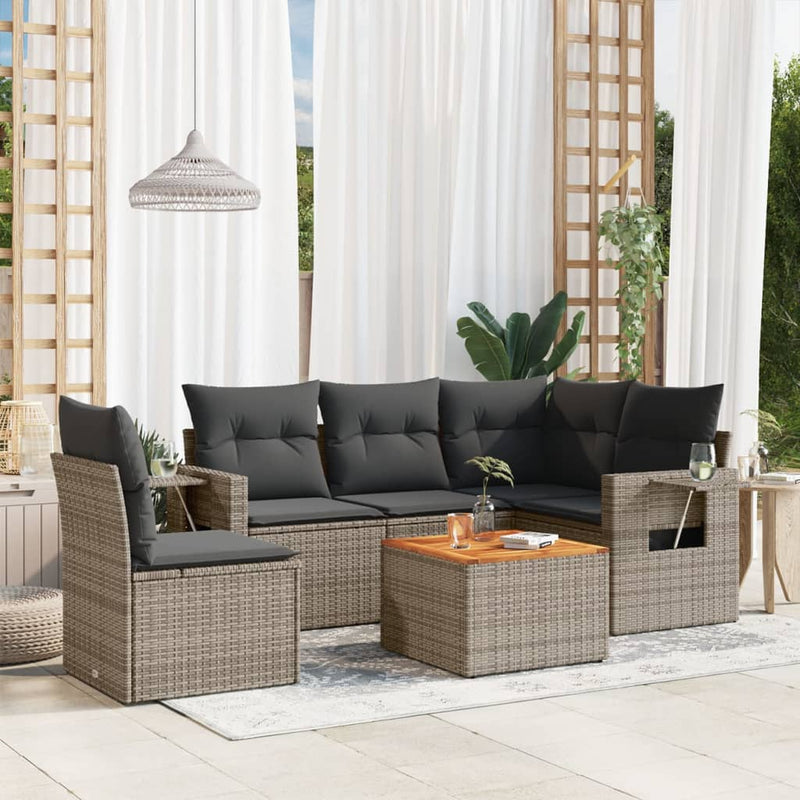vidaXL 6 Piece Garden Sofa Set with Cushions Grey Poly Rattan