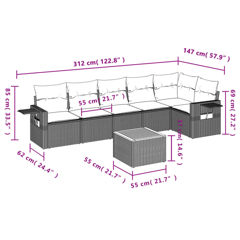 vidaXL 7 Piece Garden Sofa Set with Cushions Black Poly Rattan