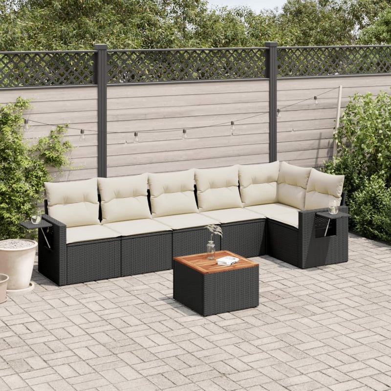 vidaXL 7 Piece Garden Sofa Set with Cushions Black Poly Rattan