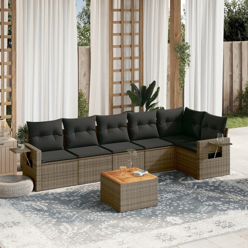 vidaXL 7 Piece Garden Sofa Set with Cushions Grey Poly Rattan