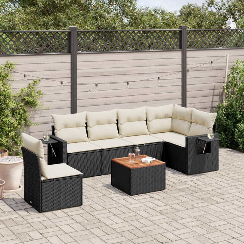 vidaXL 7 Piece Garden Sofa Set with Cushions Black Poly Rattan